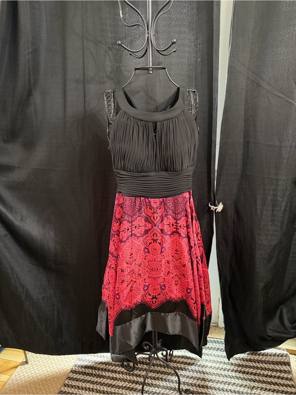 Black & Red Lace-Detail Fit-and-Flare Dress